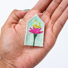 pink flower- embroidered brooch with painted background