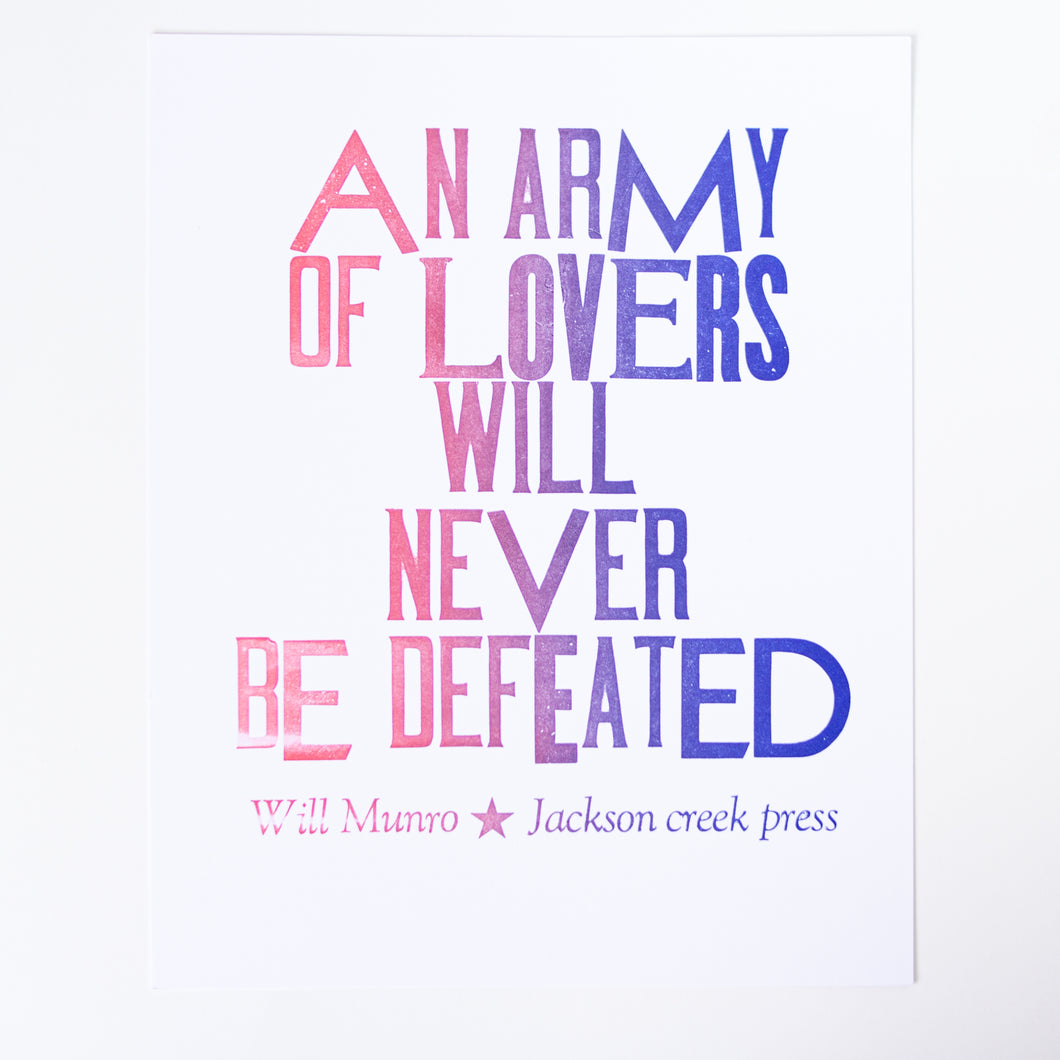 an army of lovers- letterpress print 8x10