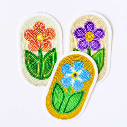 beadwork sticker - oval with flower, more colours