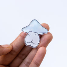 mushroom bum acrylic pin