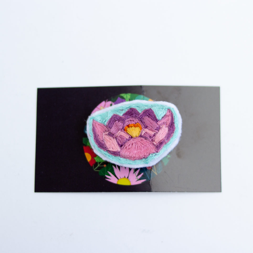 lotus- embroidered brooch