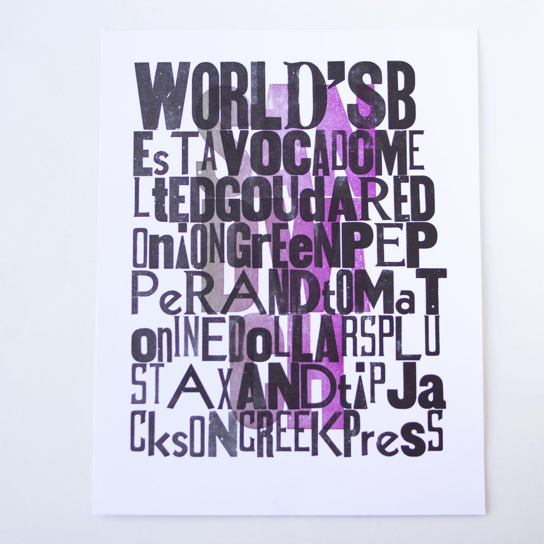 world's best - broadside letterpress print 11 x 14