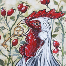rooster and rosehip - original painting