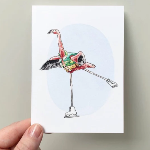 figure skating flamingo card
