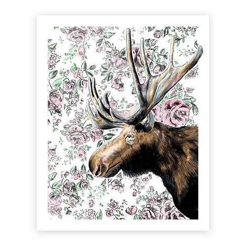 moose & floral 8x10 print