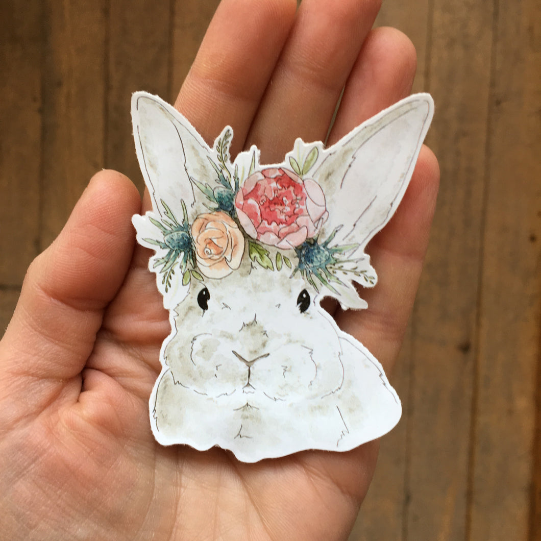 grey bunny w. flower crown sticker