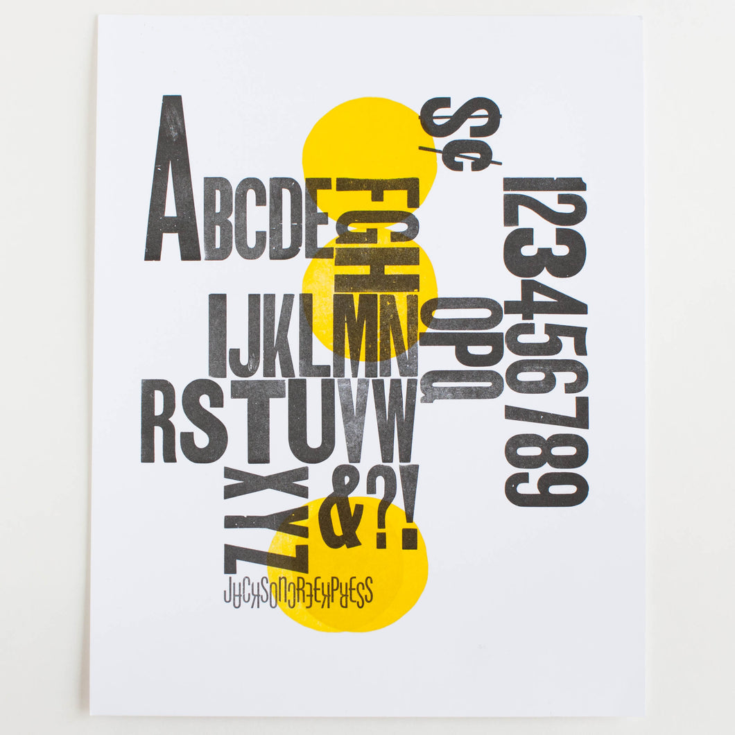 alphabet with circle - letterpress poster 11x14