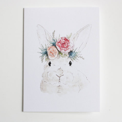 grey bunny with flower crown greeting card